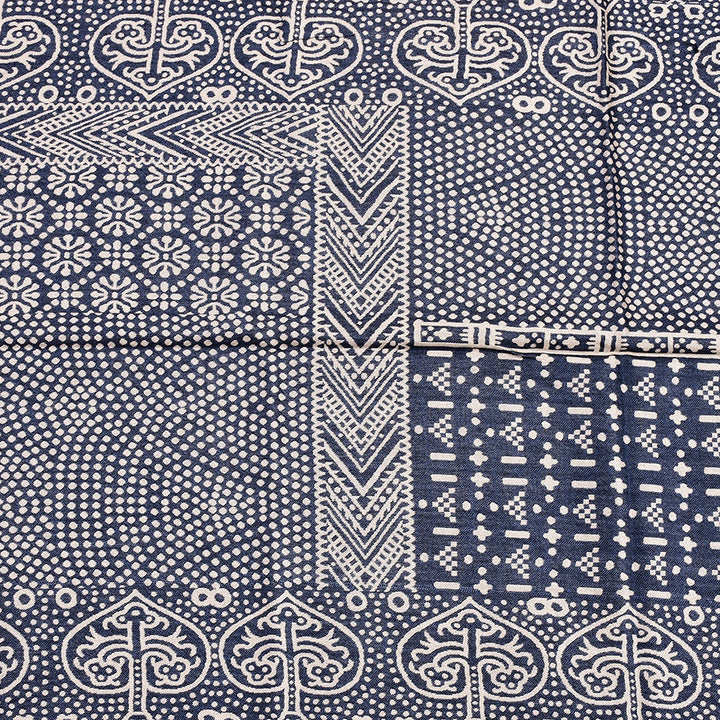 Navy jacquard woven scarf with fringe
