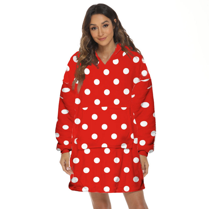 Person wearing oversized panda hooded blanket