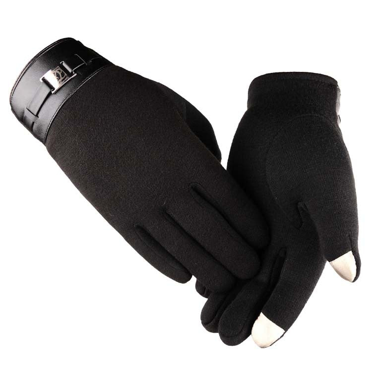 Black mens touchscreen gloves with buckle cuff