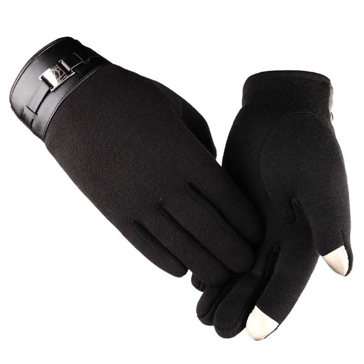Black mens touchscreen gloves with buckle cuff
