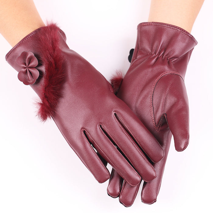 Snugleigh Faux Leather Gloves with Fluffy Cuff and Bow