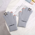 Grey knitted gloves with 3D panda