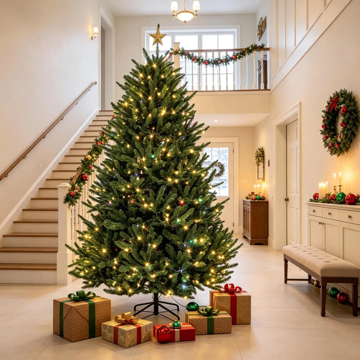 Full green pre-lit tree with foot pedal