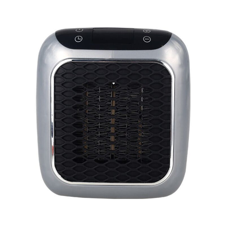 Grey mini plug-in fan heater with remote
