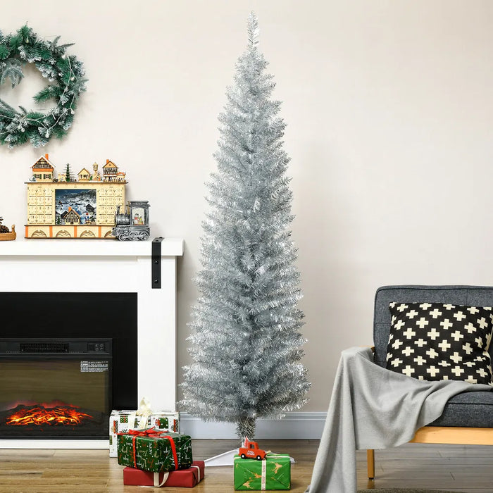 Snugleigh Silver Slim Pencil Christmas Tree, 6ft Unlit