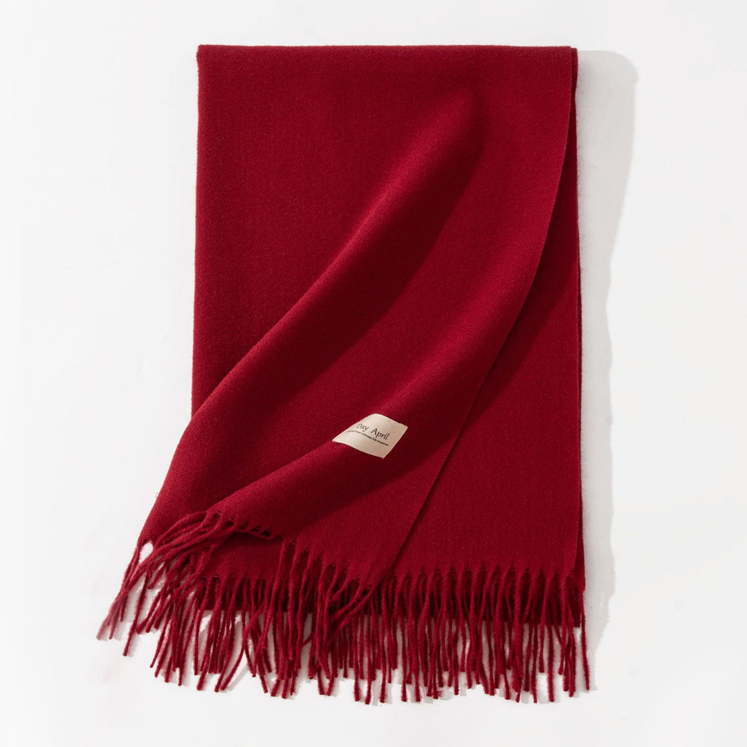 Woman wearing wide soft shawl scarf