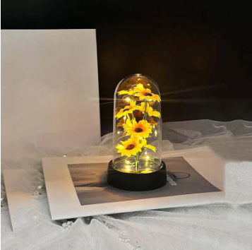 Enchanted Rose Lamp In Glass Dome With Warm LED Base