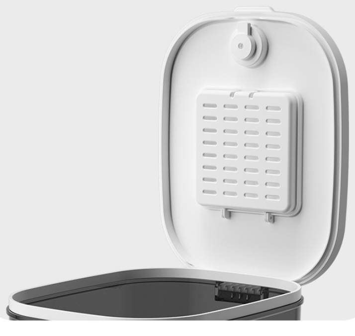 White automatic pet feeder with steel bowl