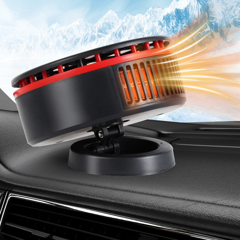 Compact car heater on dashboard facing windscreen