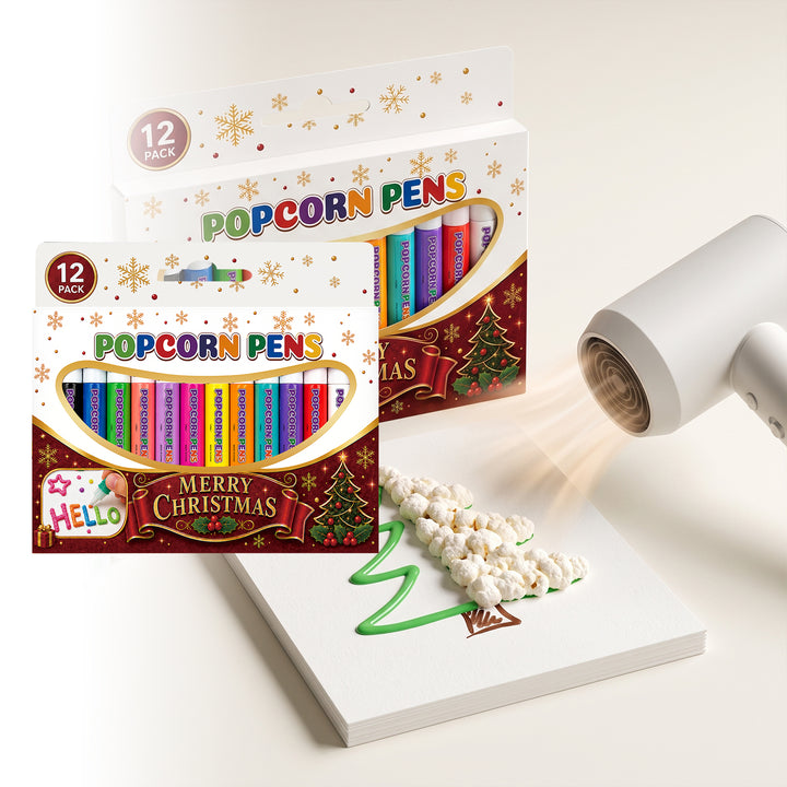 Twelve Christmas puffy paint pens in a row