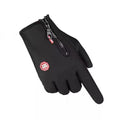 Black windproof sports gloves with zip cuff
