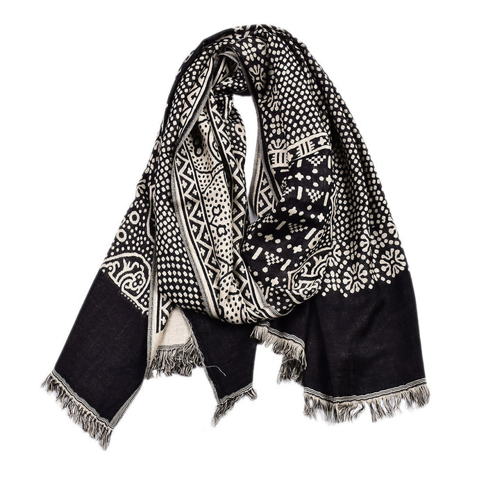 Snugleigh Jacquard Woven Scarf with Ethnic Pattern and Fringe
