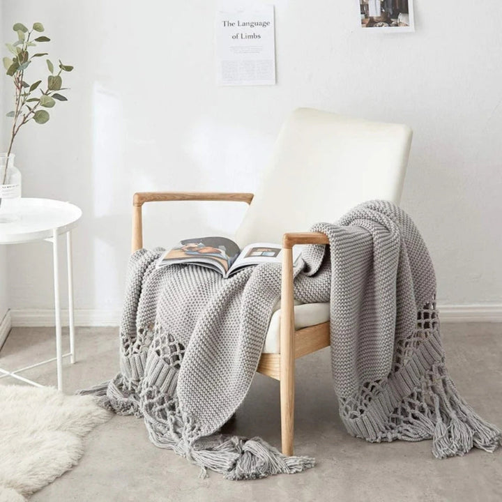 Snug Knit Woven Tassel Blanket