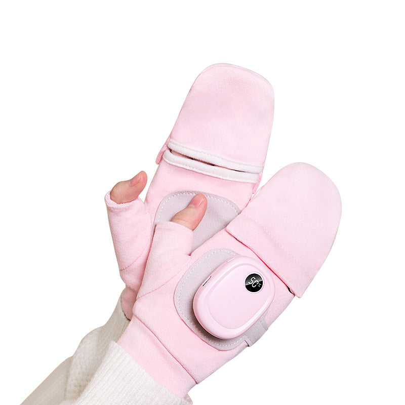 Pink USB heated flip-top mittens