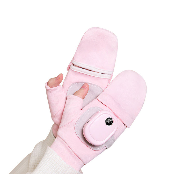 Pink USB heated flip-top mittens