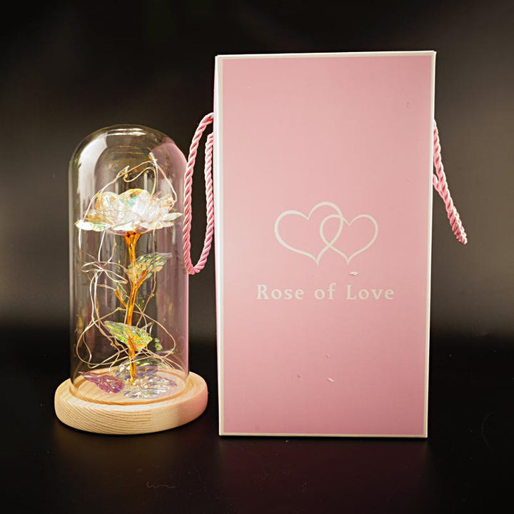 Enchanted Rose Lamp In Glass Dome With Warm LED Base