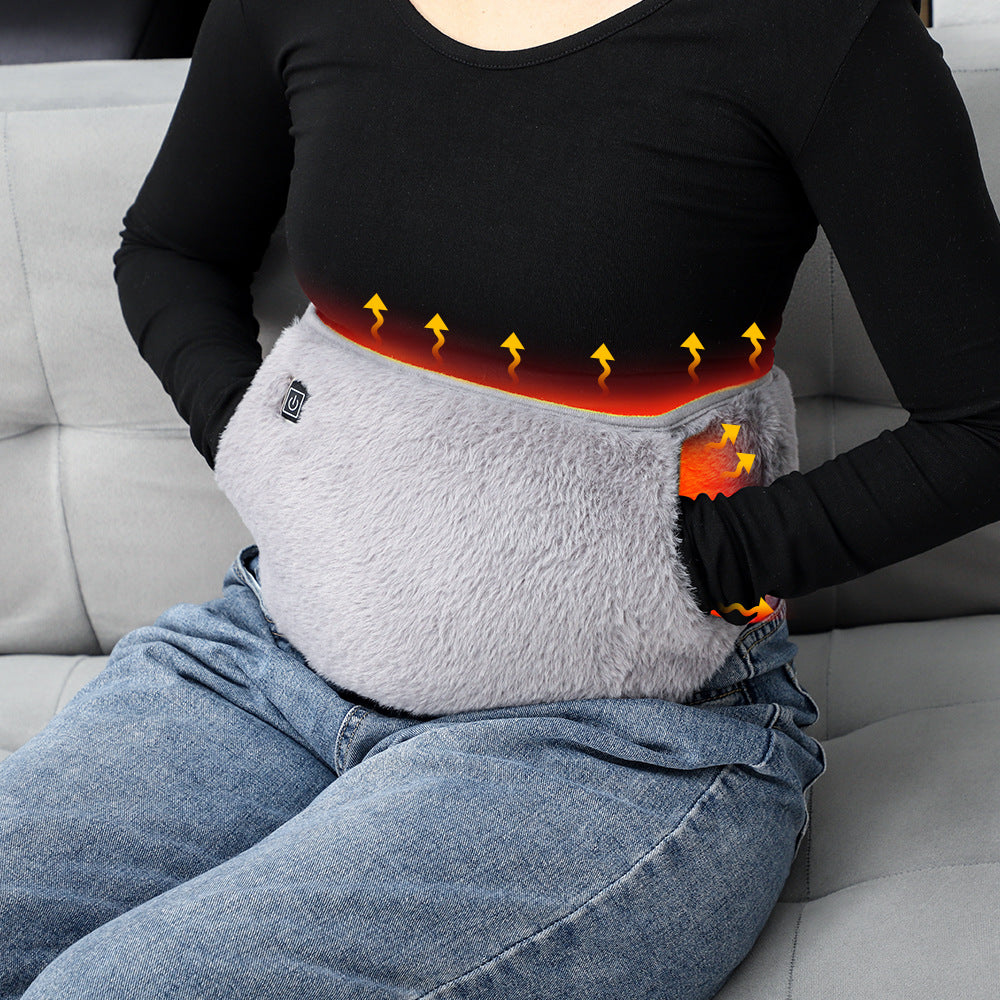 Grey plush heated waist belt with pocket