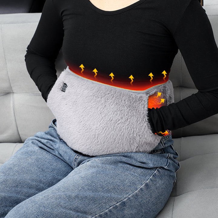 Grey plush heated waist belt with pocket