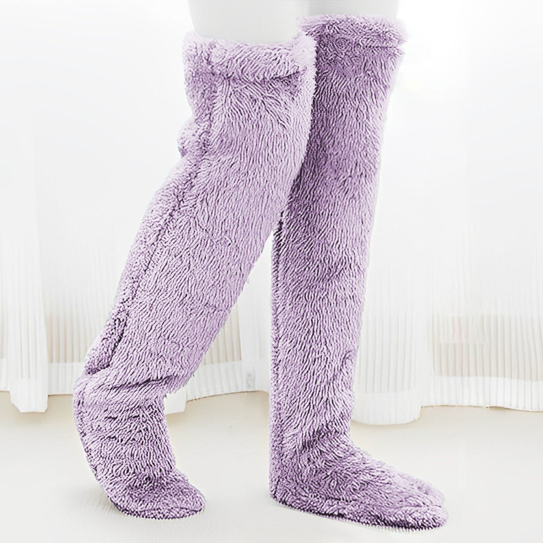 Fluffy plush over the knee socks in pink