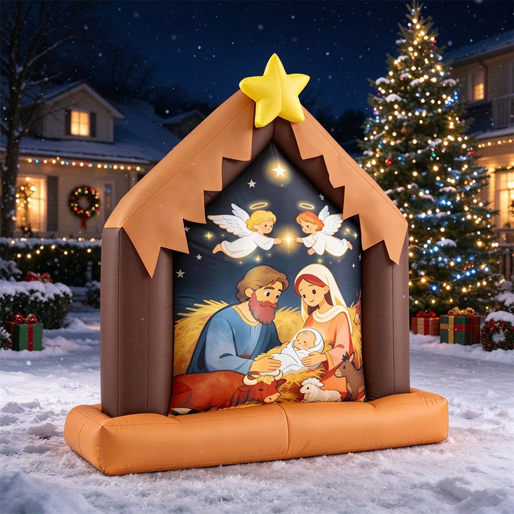 Inflatable nativity scene lit up