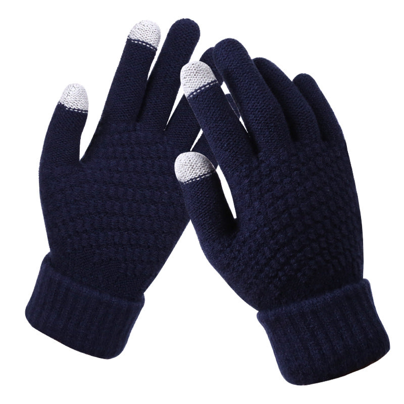 Navy textured knit touchscreen gloves