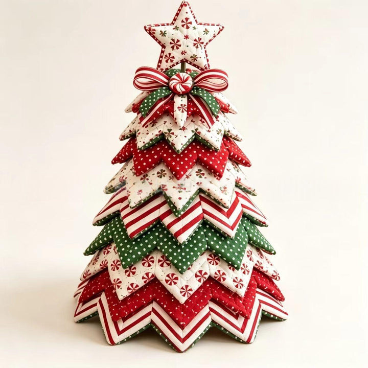 Patchwork fabric Christmas tree with star topper