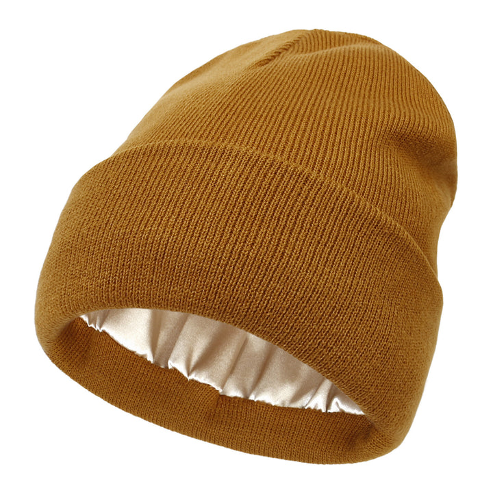 Pink cuffed beanie with satin lining