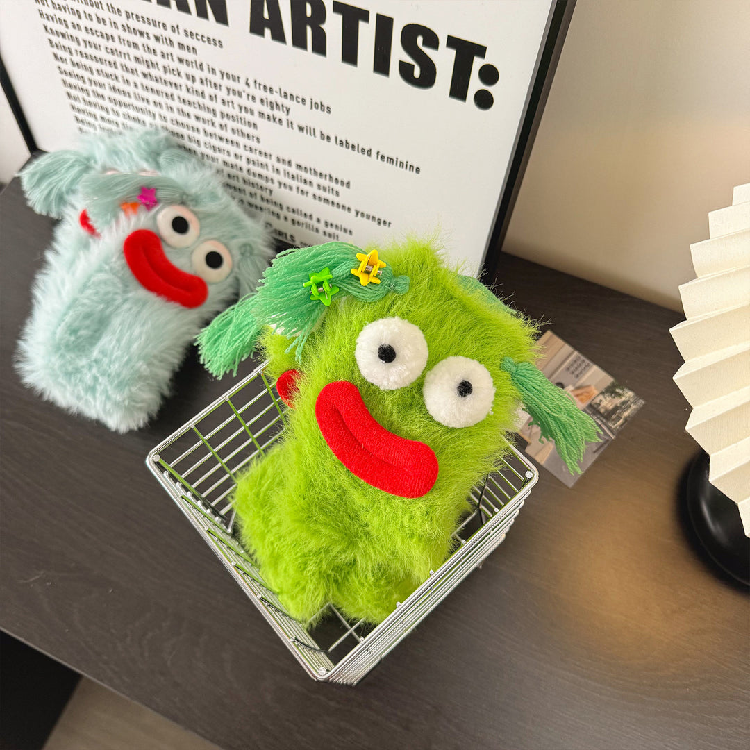 Fluffy socks with googly-eyed monster faces