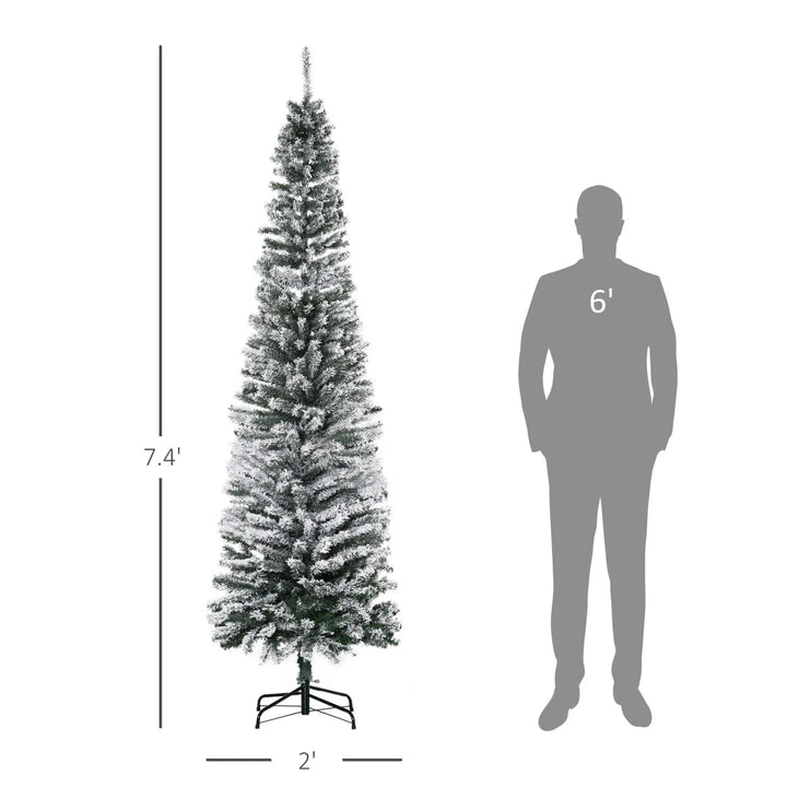 Tall slim snow-flocked tree, unlit