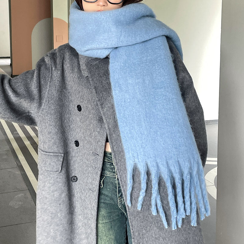 Pink oversized fluffy scarf with tassels