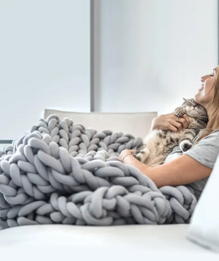 Chunky Knit Throw Handmade Weighted Blanket - SUPER COSY &amp; CALMING BLANKET