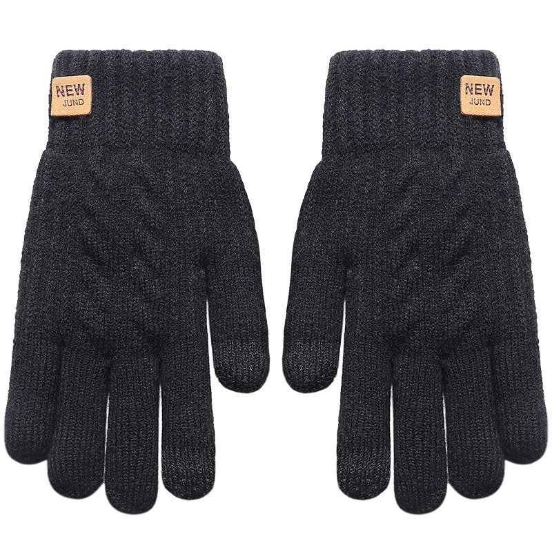 Beige cable knit gloves with plush lining