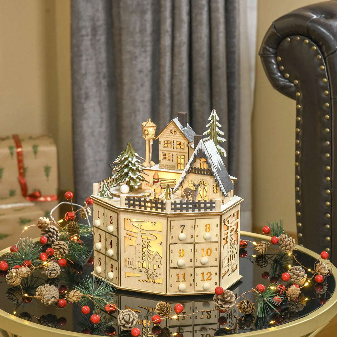 Wooden lit Christmas village advent calendar