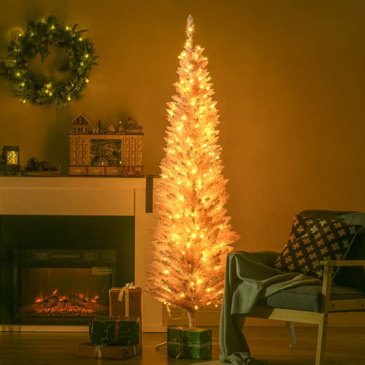 Small white pencil tree with warm lights