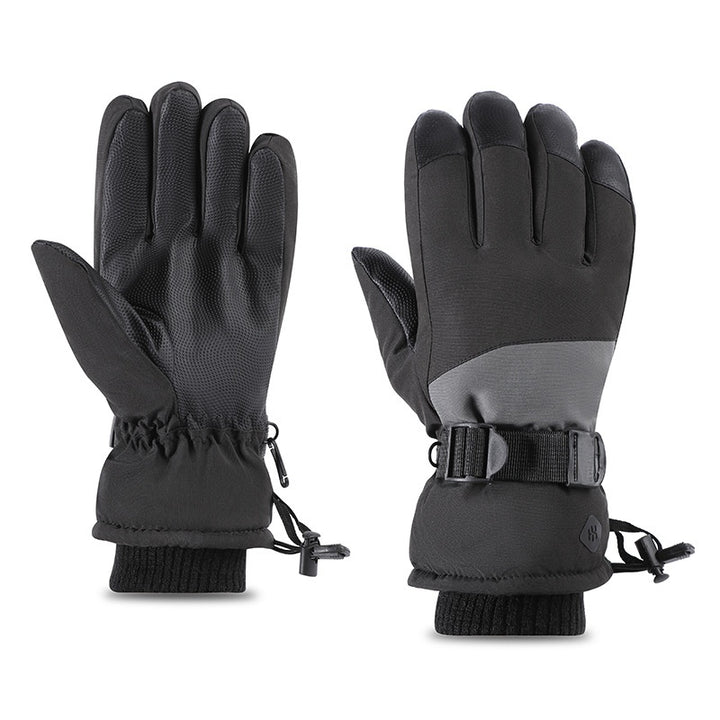 Black ski gloves with touchscreen fingers