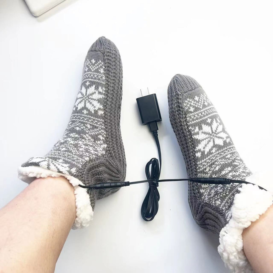Red Nordic knit USB heated house socks