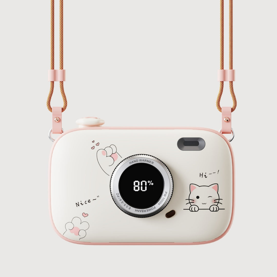 Pink camera shaped hand warmer power bank