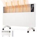 slim white panel heater on castors with remote
