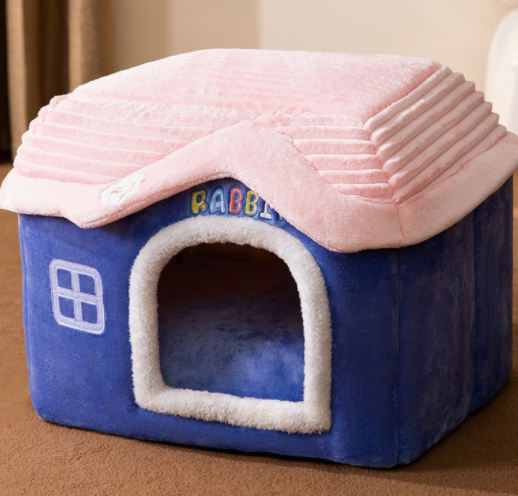 Foldable Dog House Bed With Warm Enclosed Cave Design