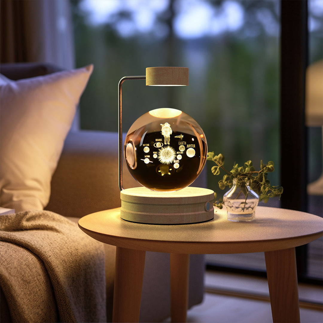 Crystal ball lamp with engraved 3D design