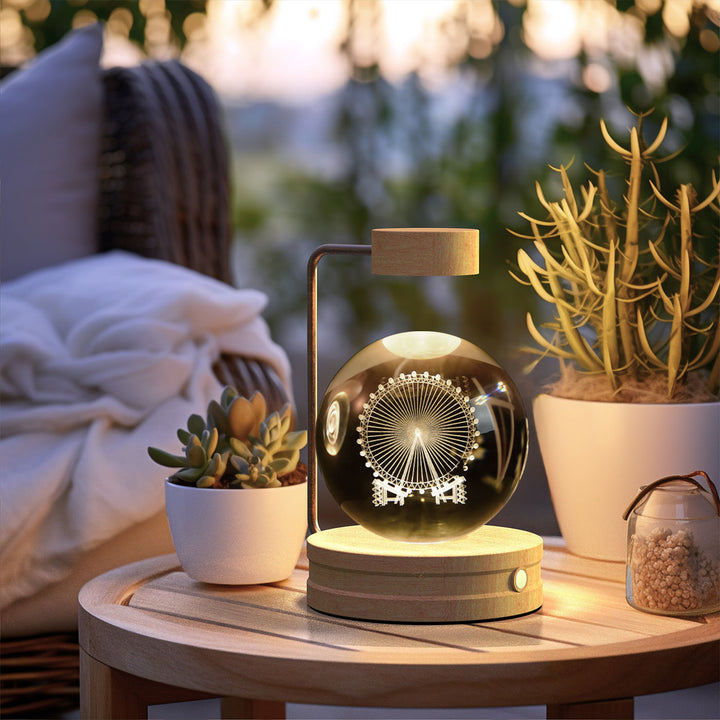 Crystal ball lamp with engraved 3D design