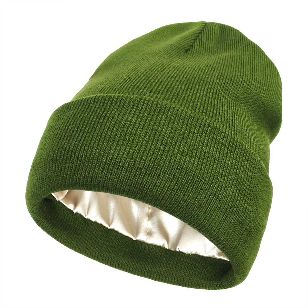 Pink cuffed beanie with satin lining