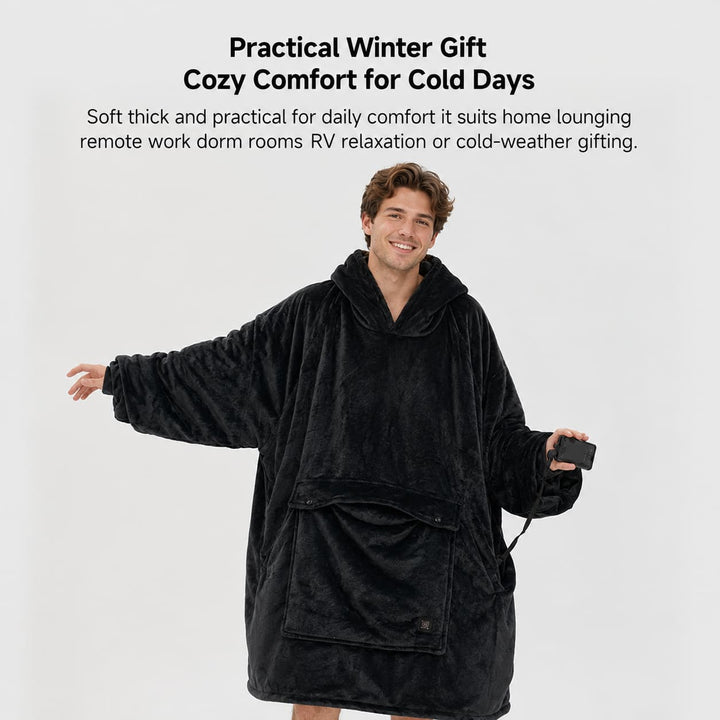 Heated Unisex Blanket Hoodie - USB-Powered, 3-Zone Flannel Warmth