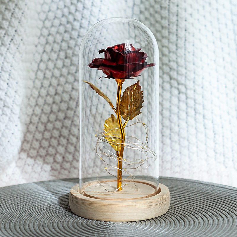 Enchanted Rose Lamp In Glass Dome With Warm LED Base