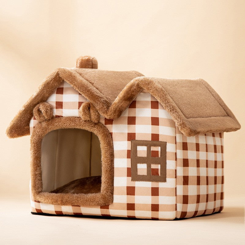 Foldable Dog House Bed With Warm Enclosed Cave Design