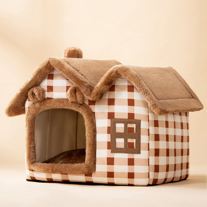 Foldable Dog House Bed With Warm Enclosed Cave Design