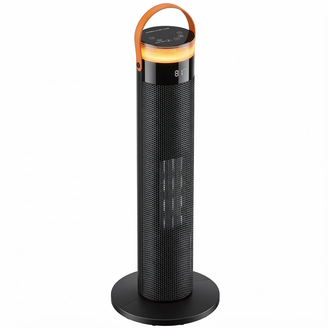 black ceramic tower heater with LED ring light