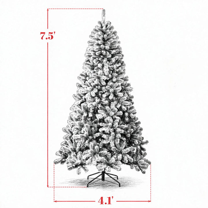 Tall flocked Northern pine with lights