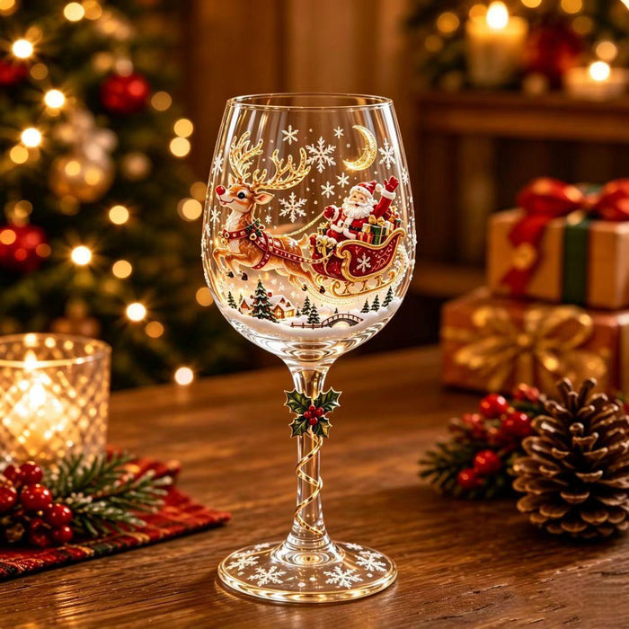 Snugleigh Christmas wine glass with festive decorated stem