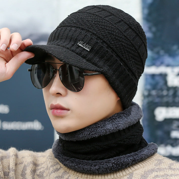Knitted peaked beanie and neck warmer set